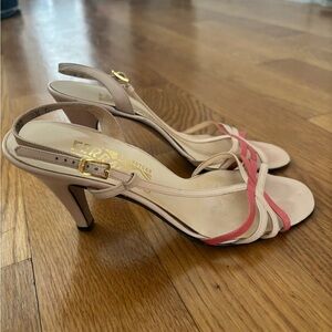 Salvatore Ferragamo Pink and Cream Strappy Heels 7.5 C